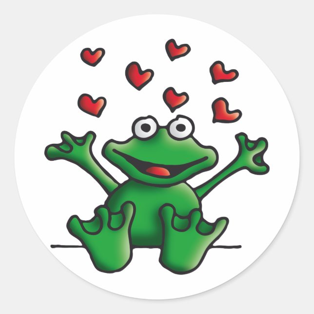 love heart frog classic round sticker (Front)