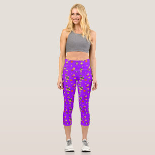Love, heart, funny, girl emoji on neon purple capri leggings