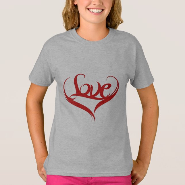 Love Heart Graphic Girls T-Shirt – Cute Valentine’ (Front)