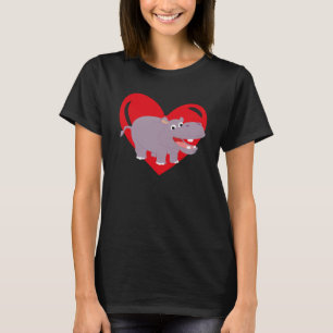 Love Heart Graphic Valentine's Day Hippo Boys Kids T-Shirt
