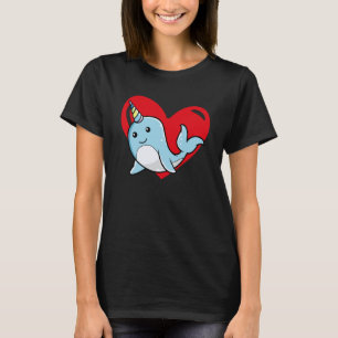 Love Heart Graphic Valentine's Day Narwhal Boys Ki T-Shirt