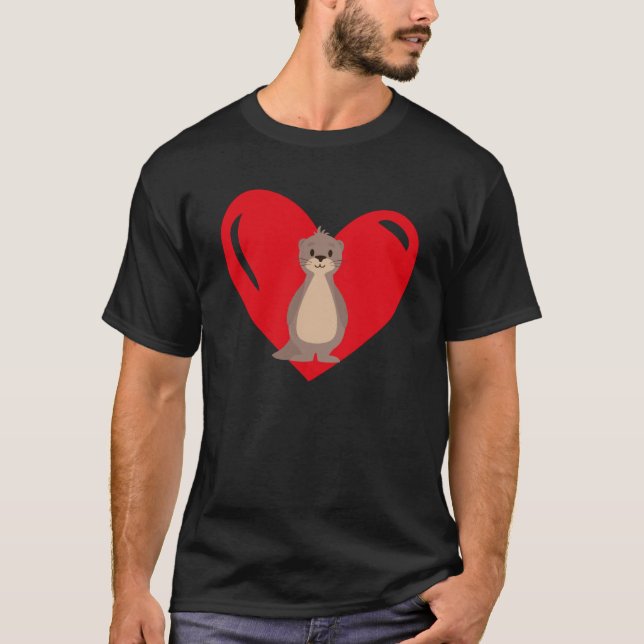 Love Heart Graphic Valentine's Day Sea Otter Boys  T-Shirt (Front)