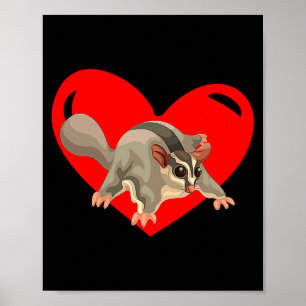 Love Heart Graphic Valentines Day Sugar Glider Bo  Poster
