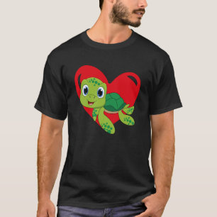 Love Heart Graphic Valentine's Day Turtle Boys Kid T-Shirt