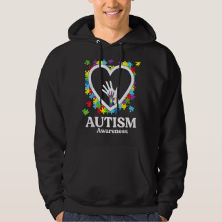 Love Heart Hand Puzzle Piece Autism Awareness Mont Hoodie
