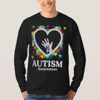Love Heart Hand Puzzle Piece Autism Awareness Mont T-Shirt