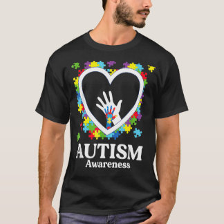 Love Heart Hand Puzzle Piece Autism Awareness Mont T-Shirt
