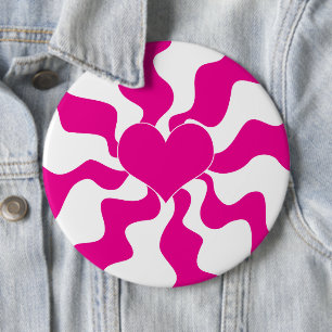 Love Heart in Magenta and White 6 Cm Round Badge