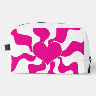 Love Heart in Magenta and White Dopp Kit