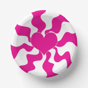 Love Heart in Magenta and White Paper Plate