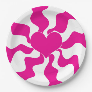 Love Heart in Magenta and White Paper Plate