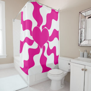 Love Heart in Magenta and White Shower Curtain
