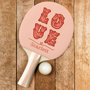 Love Heart in Pink with Name Ping Pong Paddle