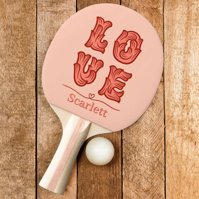 Love Heart in Pink with Name Ping Pong Paddle (Creator Uploaded)