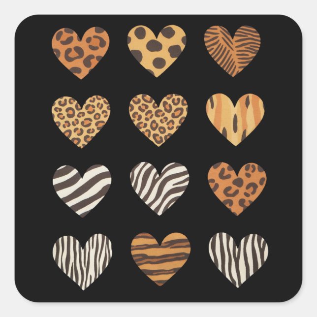 Love Heart Leopard Cute Valentine's Day  Square Sticker (Front)