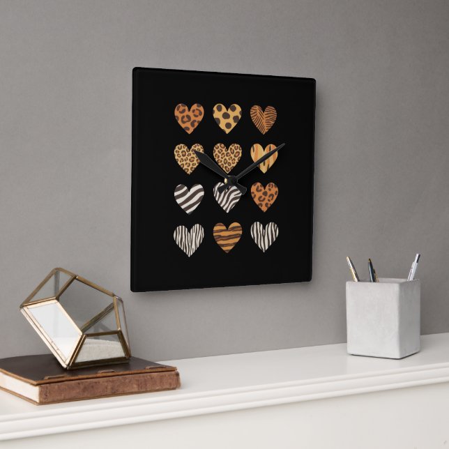 Love Heart Leopard Cute Valentine's Day  Square Wall Clock (Office)