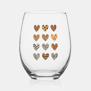 Love Heart Leopard Cute Valentine's Day  Stemless Wine Glass