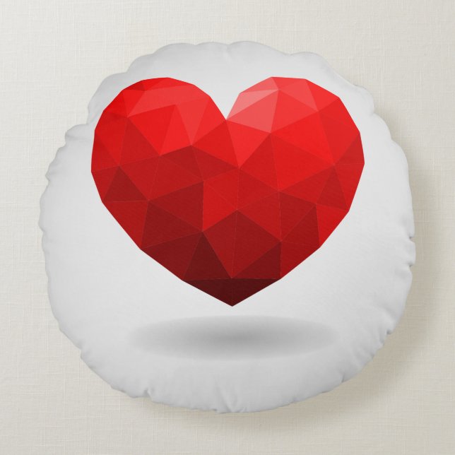 Love heart low poly valentine round cushion (Front)