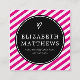 LOVE HEART minimalist personal black hot pink Square Business Card