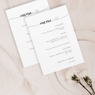 Love Heart Modern Black And White Wedding Menu  Invitation