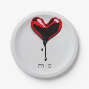 love heart monogram name simple modern minimal paper plate