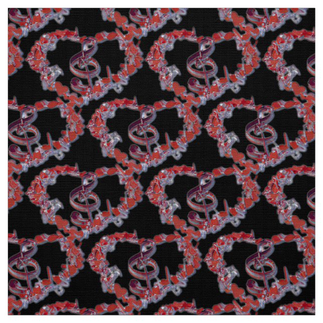Love Heart Music Symbol Pattern Fabric (Swatch)