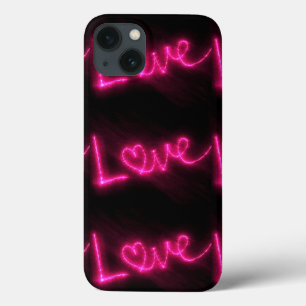 love heart neon hot pink black iphone case