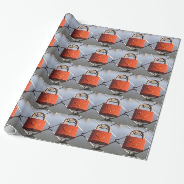 Love Heart Padlock Wrapping Paper (Unrolled)