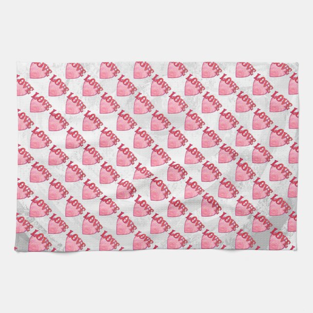 Love Heart Pattern Tea Towel (Horizontal)