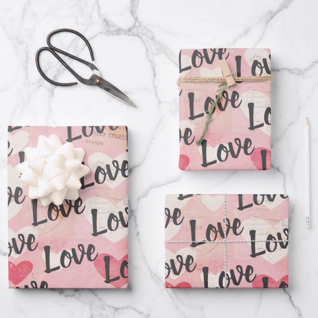 Love Heart Pattern Valentine Wrapping Paper Sheet (Front)