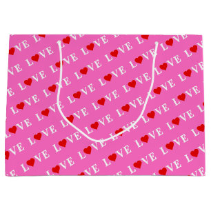 LOVE Heart patterns pink modern chic stylish Large Gift Bag