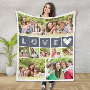 Love Heart Photo Collage Fleece Blanket