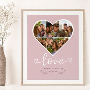 Love Heart Photo Collage Grid Couple Blush Poster