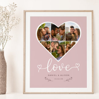 Love Heart Photo Collage Grid Couple Blush Poster