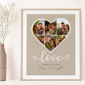 Love Heart Photo Collage Grid Couple Latte Poster