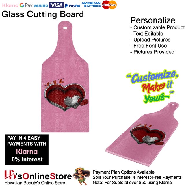 Love Heart Pink Kitchen Cooking Glass  Cutting Board (Love Heart Pink Cooking Kitchen Glass Cutting Board.)