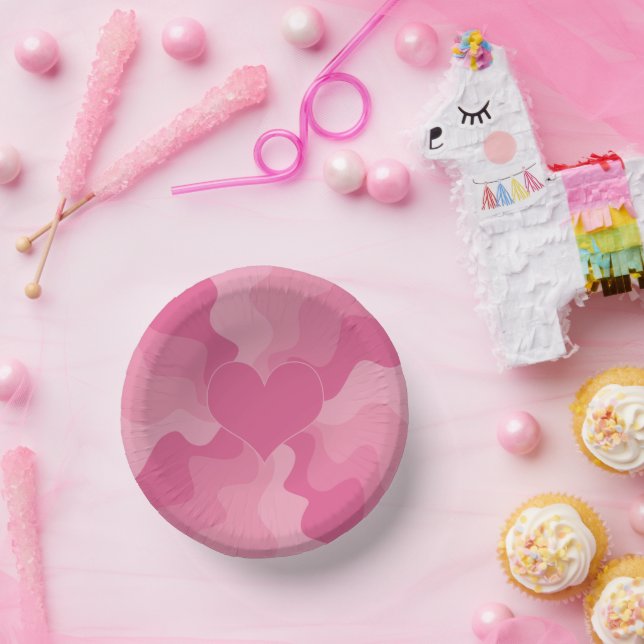Love Heart - Pink Paper Plate (Party)