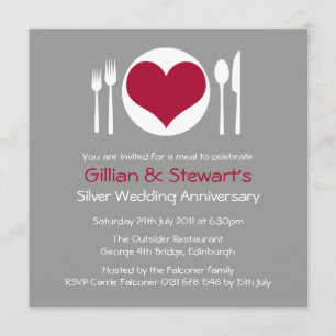Love Heart Plate Anniversary Dinner Invitation
