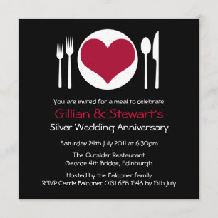 Love Heart Plate Anniversary Dinner - Red Invitation