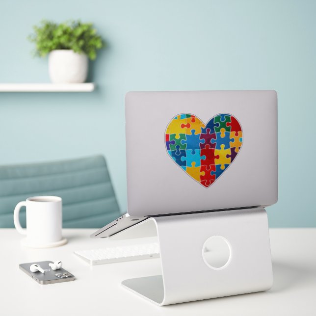 Love Heart Puzzle Acceptance Autism Awareness (Laptop On Desk)
