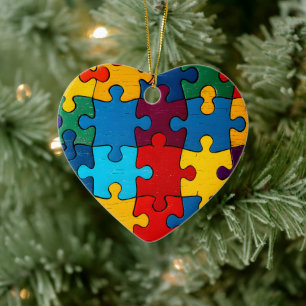 Love Heart Puzzle Acceptance Autism Awareness Ceramic Tree Decoration