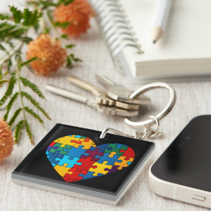 Love Heart Puzzle Acceptance Autism Awareness Key Ring