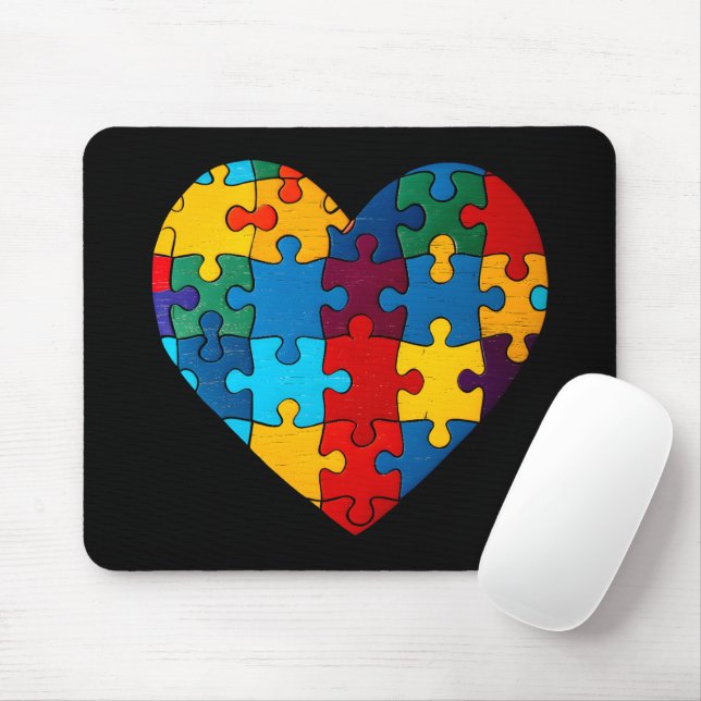 Love Heart Puzzle Acceptance Autism Awareness Mouse Pad (With Mouse)