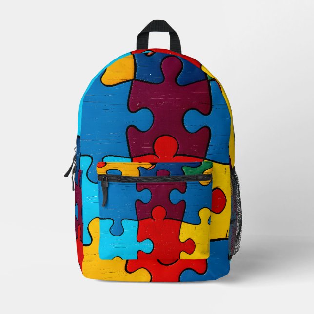 Love Heart Puzzle Acceptance Autism Awareness Printed Backpack (Front)