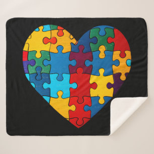 Love Heart Puzzle Acceptance Autism Awareness Sherpa Blanket