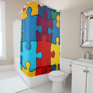Love Heart Puzzle Acceptance Autism Awareness Shower Curtain