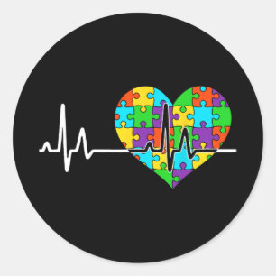 Love Heart Puzzle Acceptance Men Women Kids Autism Classic Round Sticker