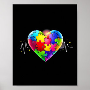 Love Heart Puzzle Acceptance Men Women Kids Autism Poster