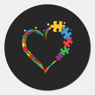 Love Heart Puzzle Piece Men Women Kids Autism Awar Classic Round Sticker