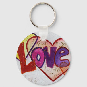 Love Heart Rings Glitter Painting Keychain